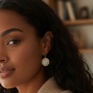 Gold Tone Halo with Mother-of-Pearl Center Drop Earrings ~ NIP